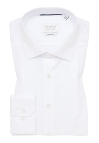 'Cover Shirt' In White - Modern Fit - Opaque Half Ply Cotton Twill Shirt with Kent Collar by Eterna 1863