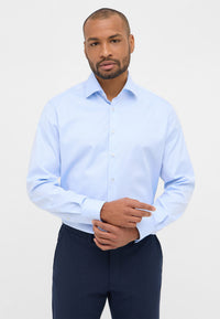 'Cover Shirt' In Sky Blue - Modern Fit - Opaque Half Ply Cotton Twill Shirt with Kent Collar by Eterna 1863