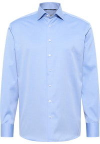 'Cover Shirt' In Blue - Modern Fit - Opaque Half Ply Cotton Twill Shirt with Kent Collar by Eterna 1863