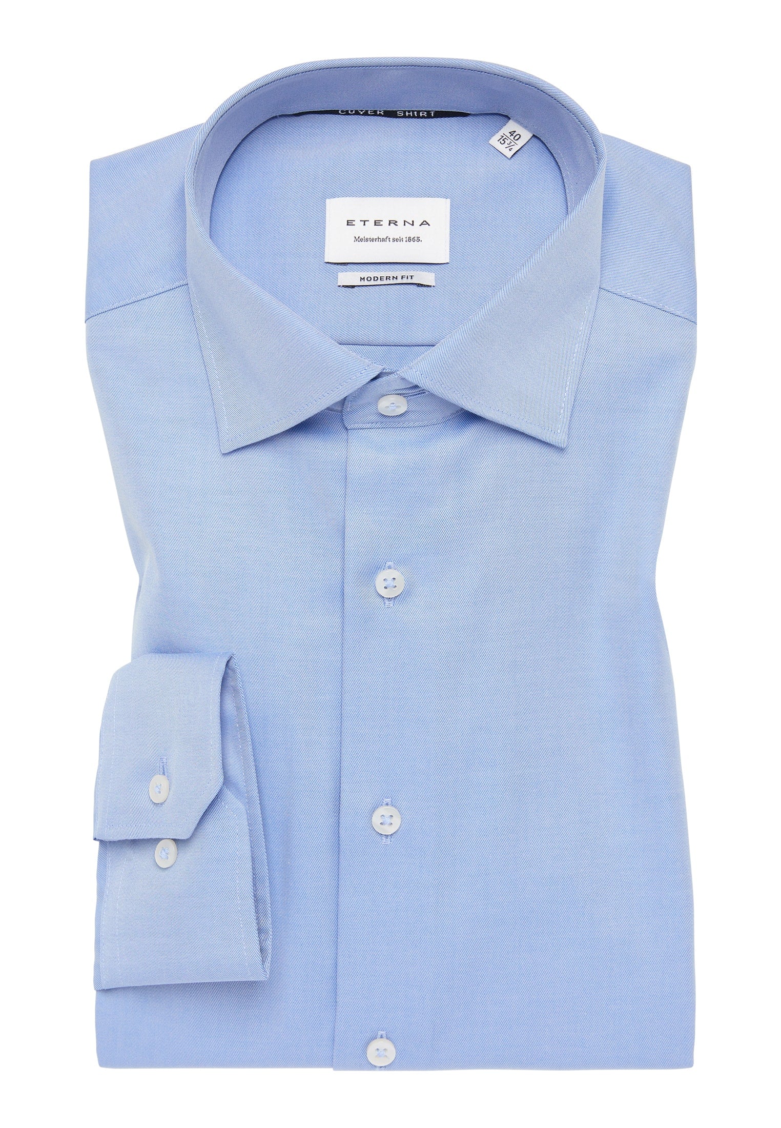 'Cover Shirt' In Blue - Modern Fit - Opaque Half Ply Cotton Twill Shirt with Kent Collar by Eterna 1863