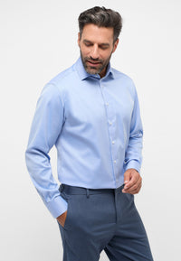 'Cover Shirt' In Blue - Modern Fit - Opaque Half Ply Cotton Twill Shirt with Kent Collar by Eterna 1863