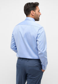 'Cover Shirt' In Blue - Modern Fit - Opaque Half Ply Cotton Twill Shirt with Kent Collar by Eterna 1863