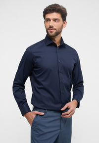 'Cover Shirt' In Navy - Modern Fit - Opaque Half Ply Cotton Twill Shirt with Kent Collar by Eterna 1863