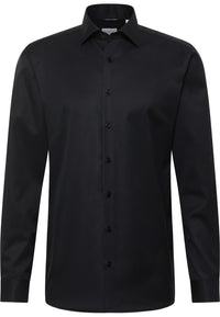 'Cover Shirt' In Black - Modern Fit - Opaque Half Ply Cotton Twill Shirt with Kent Collar by Eterna 1863