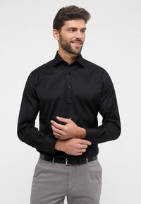 'Cover Shirt' In Black - Modern Fit - Opaque Half Ply Cotton Twill Shirt with Kent Collar by Eterna 1863