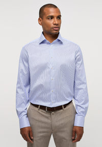 'Luxury Twill' in Royal Blue Micro Striped - Modern Fit - Two Ply Cotton Twill Dress Shirt with Kent Collar by Eterna 1863