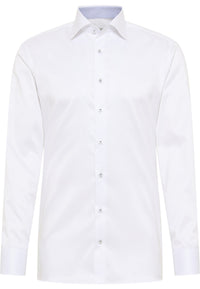 'Luxury Shirt' In White with Contrast Details - Slim Fit - Two Ply Cotton Twill Dress Shirt with Kent Collar (Size 16 Regular) by Eterna 1863