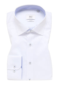 'Luxury Shirt' In White with Contrast Details - Slim Fit - Two Ply Cotton Twill Dress Shirt with Kent Collar (Size 16 Regular) by Eterna 1863