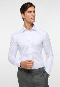 'Luxury Shirt' In White with Contrast Details - Slim Fit - Two Ply Cotton Twill Dress Shirt with Kent Collar (Size 16 Regular) by Eterna 1863