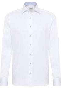 'Luxury Shirt' in White with Contrast Details - Modern Fit - Two Ply Cotton Twill Dress Shirt with Kent Collar (Size 16) by Eterna 1863