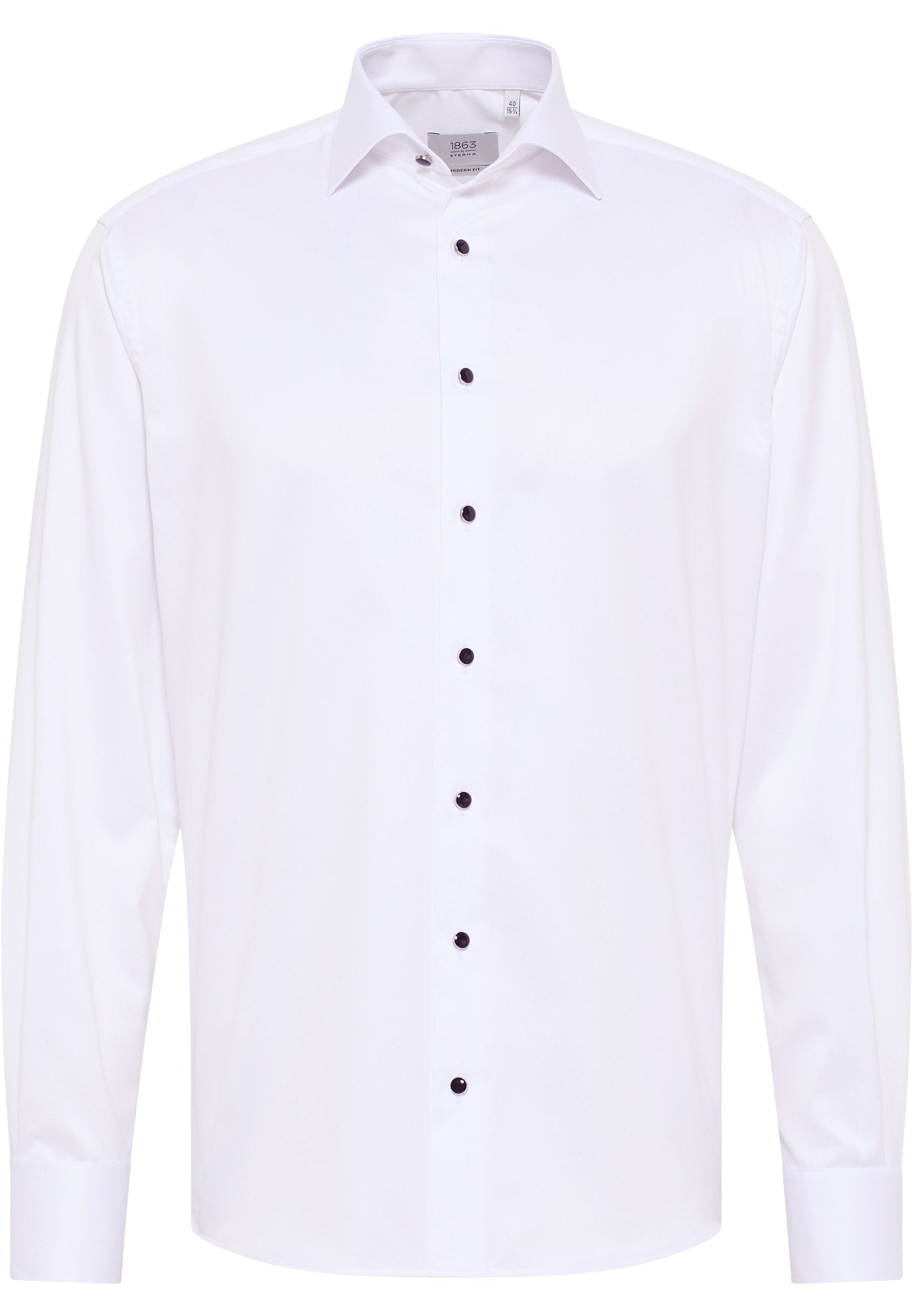 'Celebration Luxury Shirt' in White with French Cuff and Black Stud Buttons - Modern Fit - Two Ply Cotton Formal Shirt by Eterna 1863