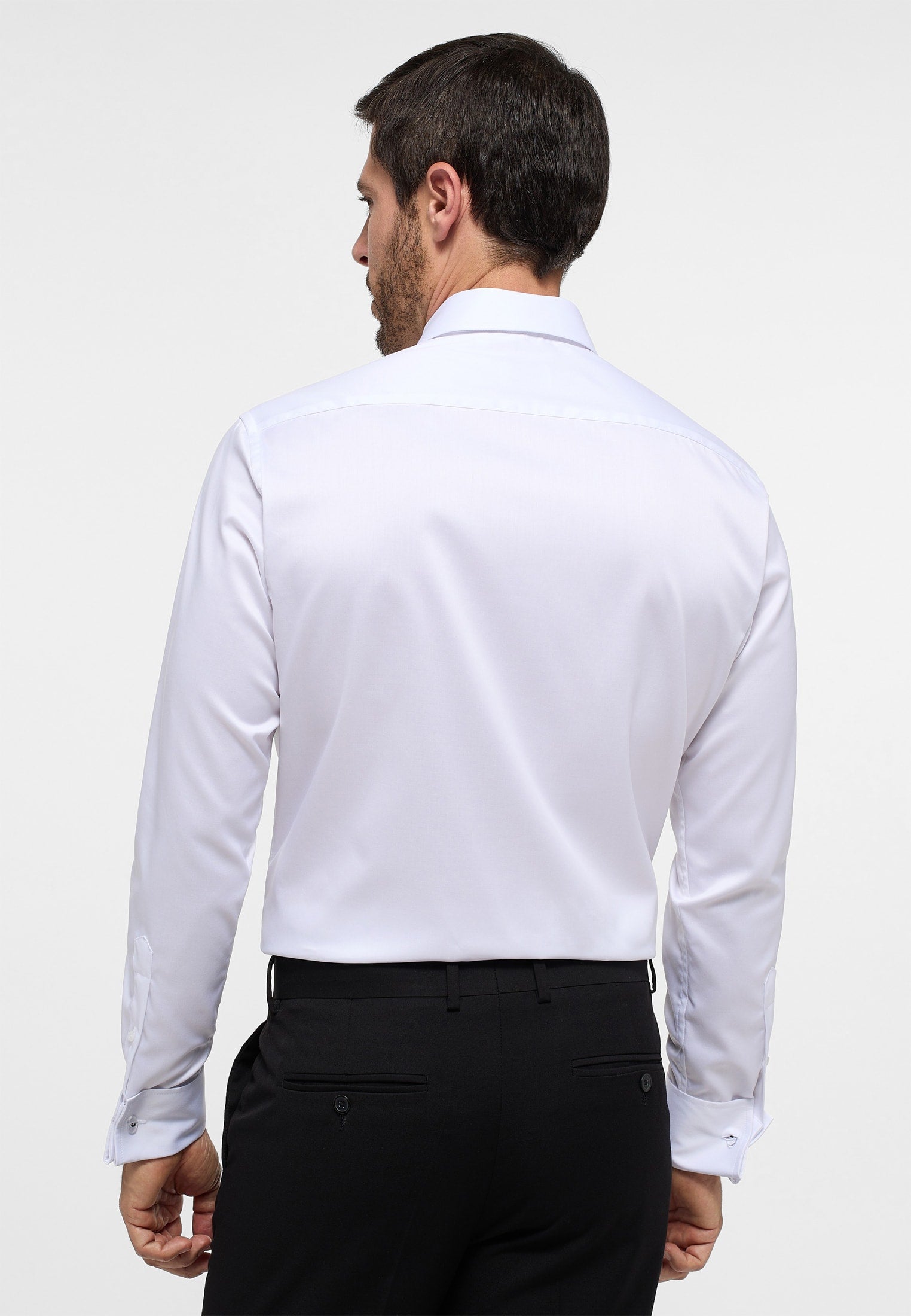 'Celebration Luxury Shirt' in White with French Cuff and Black Stud Buttons - Modern Fit - Two Ply Cotton Formal Shirt by Eterna 1863