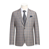 Single Breasted SLIM FIT Half Canvas Knit Soft Jacket in Brown and Blue Check (Short, Regular, and Long Available) by Pelago