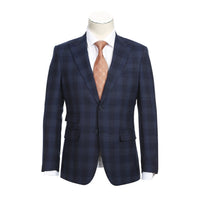 Wool Stretch Double Breasted SLIM FIT Suit in Grey and Brown Plaid (Short, Regular, and Long Available) by English Laundry