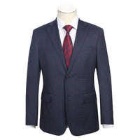 Stretch Performance Single Breasted SLIM FIT Suit in Blue with Burgundy Check (Regular and Long Available) by English Laundry