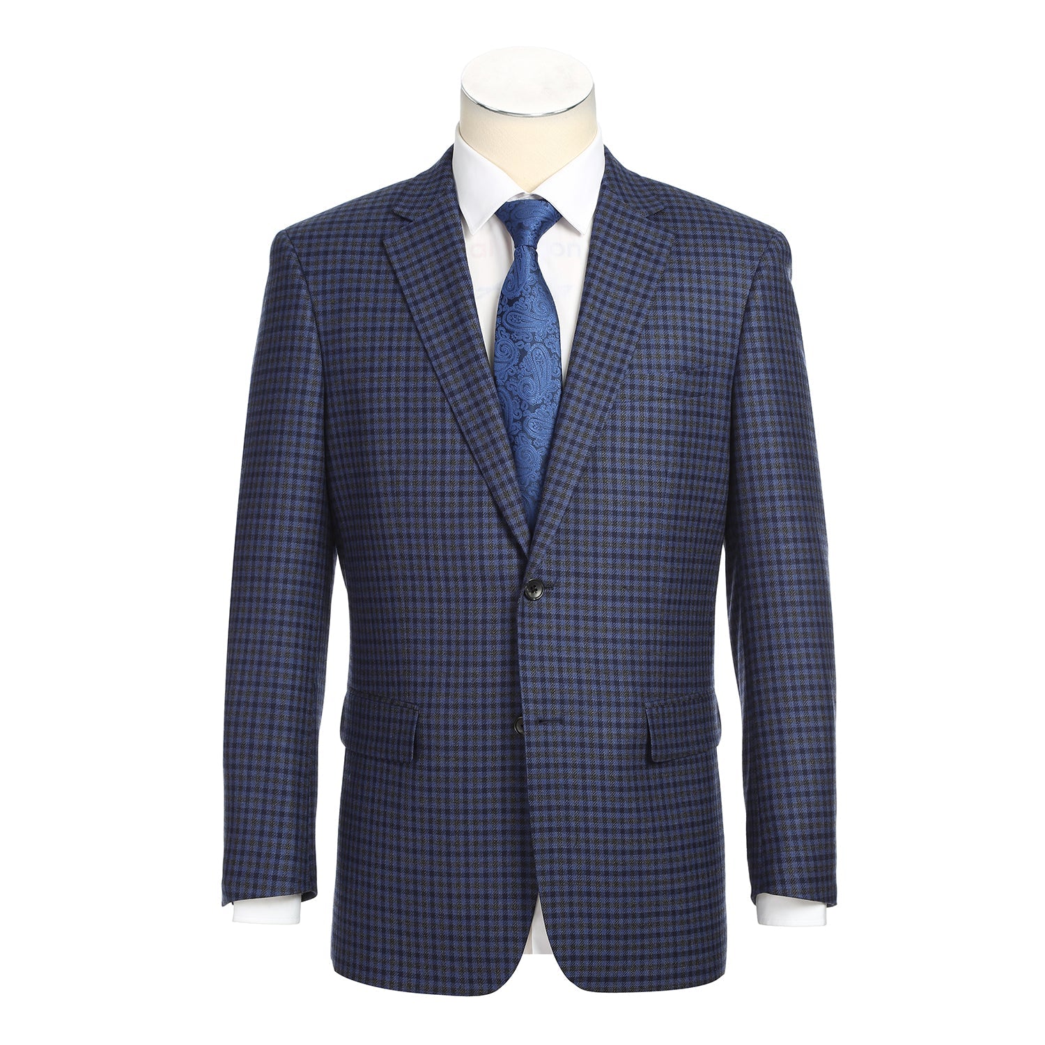 Wool Blend CLASSIC FIT Blazer in Blue and Grey Check (Short, Regular, and Long Available) by Renoir
