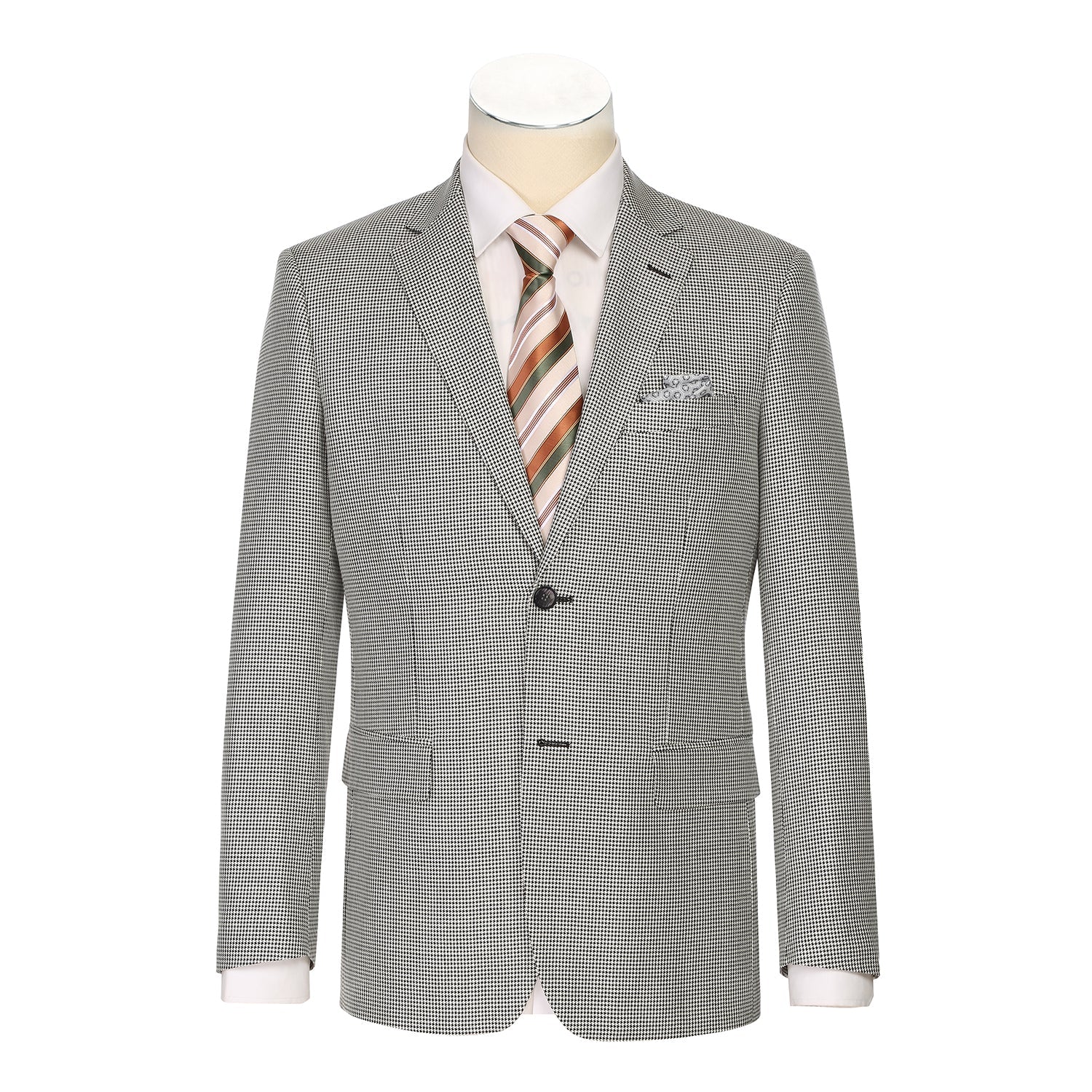 Single Breasted SLIM FIT Wool and Silk Sport Coat in Black and Winter White Houndstooth (Short, Regular, and Long Available) by Renoir