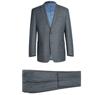 Stretch Performance 2-Button CLASSIC FIT Suit in Grey and Blue Check (Short, Regular, and Long Available) by Renoir