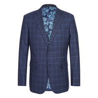Wool Stretch Single Breasted SLIM FIT Suit in Navy Windowpane Check (Short, Regular, and Long Available) by English Laundry
