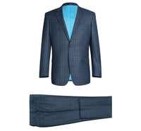 Stretch Performance 2-Button CLASSIC FIT Suit in Blue and Navy Check (Short, Regular, and Long Available) by Renoir