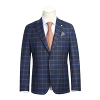 Single Breasted SLIM FIT Half Canvas Knit Soft Jacket in Navy and Blue Plaid (Size 42 Short) by Pelago