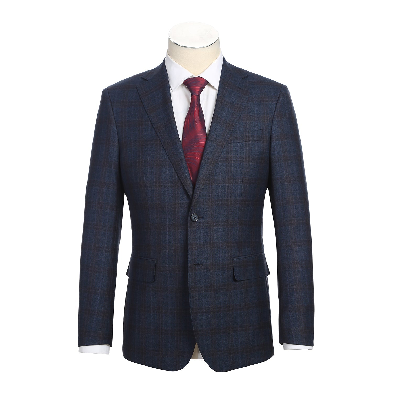 Wool Stretch Single Breasted SLIM FIT Suit in Dark Blue and Burgundy Check (Short, Regular, and Long Available) by English Laundry