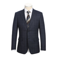 Wool Stretch Single Breasted SLIM FIT Suit in Navy Check (Short, Regular, and Long Available) by English Laundry