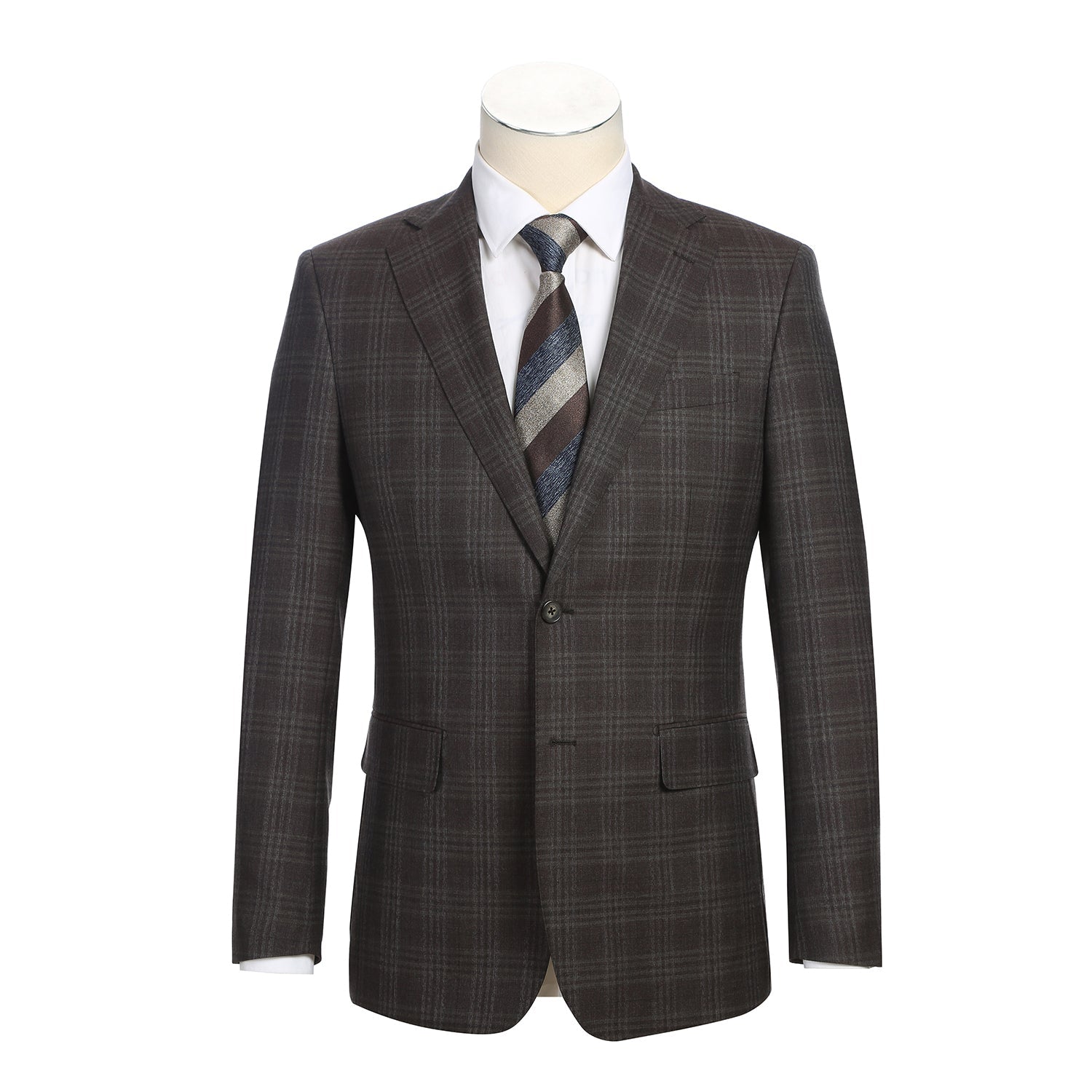 Wool Stretch Single Breasted SLIM FIT Suit in Brown Check (Short, Regular, and Long Available) by English Laundry