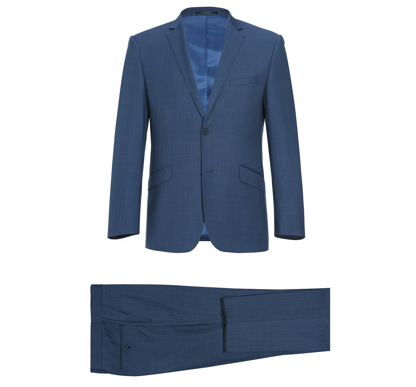 Single Breasted Wool Blend SLIM FIT Suit in Blue Sharkskin (Short, Regular, and Long Available) by Renoir