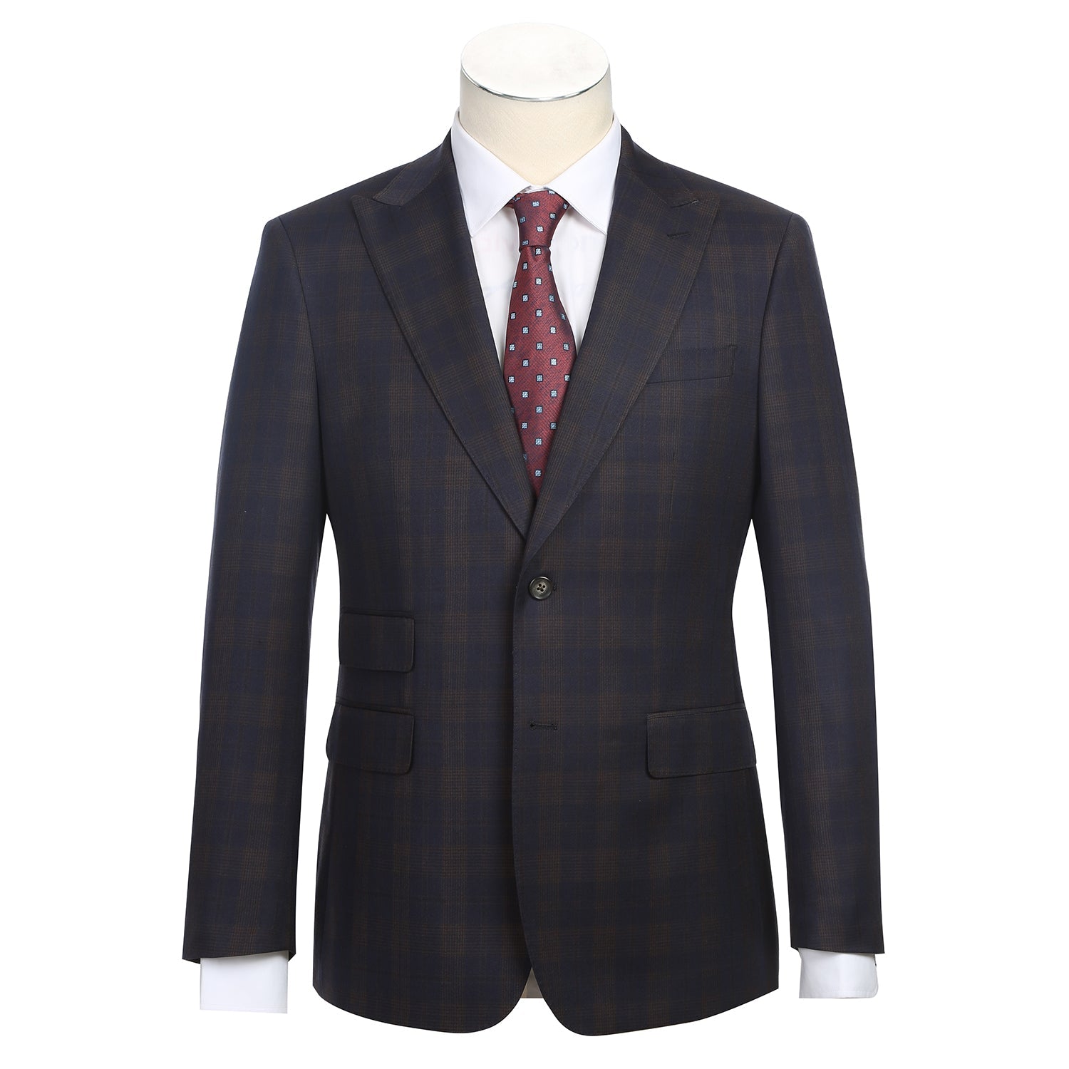 Stretch Performance Double Breasted SLIM FIT Suit in Brown with Navy Check by English Laundry