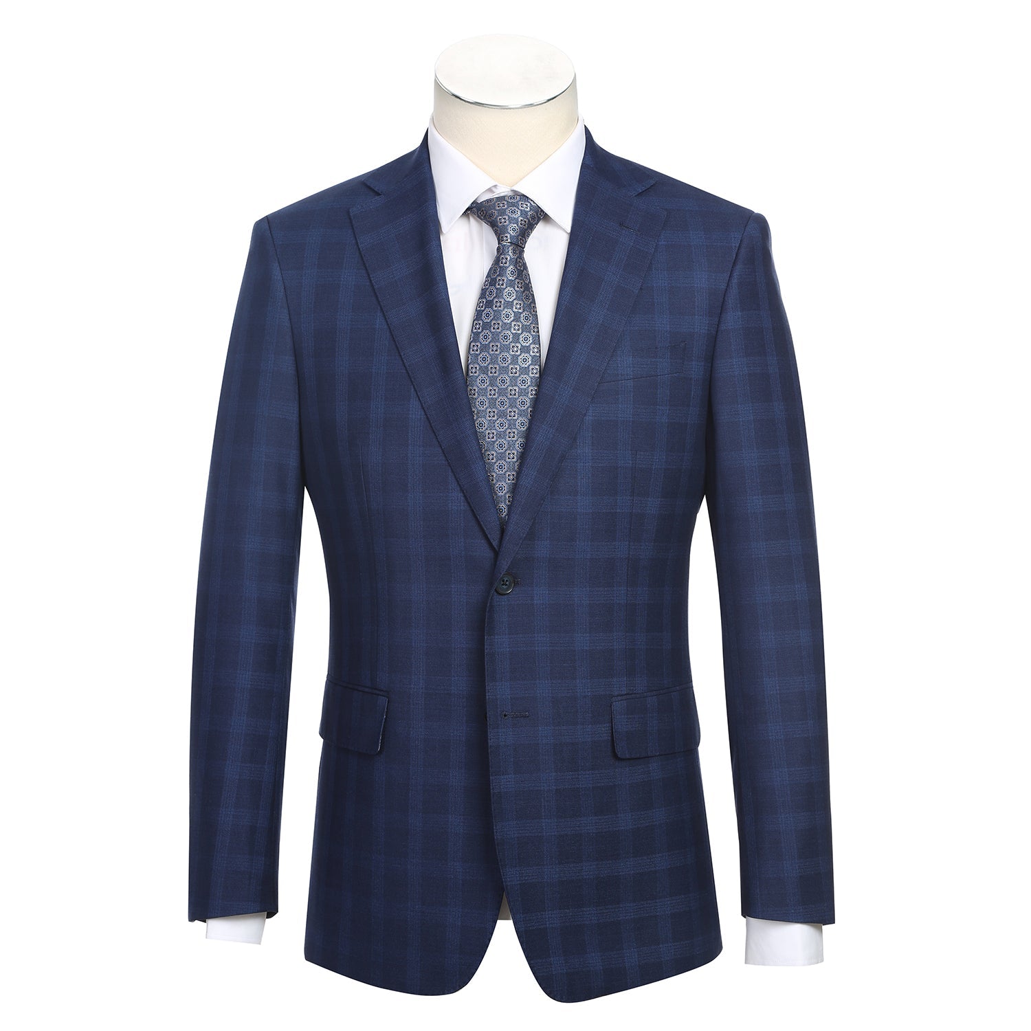 Stretch Performance Single Breasted SLIM FIT Suit in Navy Check (Short, Regular, and Long Available) by English Laundry