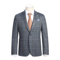 Single Breasted SLIM FIT Half Canvas Knit Soft Jacket in Grey and Blue Plaid (Short, Regular, and Long Available) by Pelago