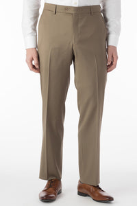 Super 130s Loro Piana Wool Gabardine Flat Front Trouser in British Tan, Size 46 (Park Traditional Fit) by 6 East by Ballin