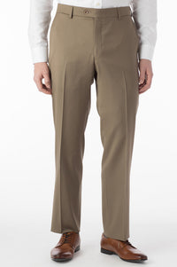 Super 130s Loro Piana Wool Gabardine Flat Front Trouser in British Tan, Size 46 (Park Traditional Fit) by 6 East by Ballin