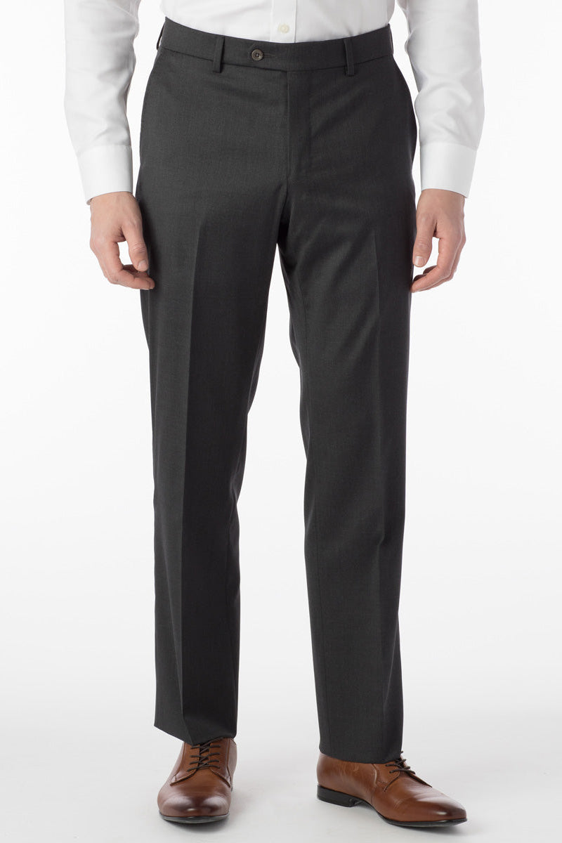 Super 130s Loro Piana Wool Gabardine Flat Front Trouser in Charcoal (Choice of Fits) by 6 East by Ballin