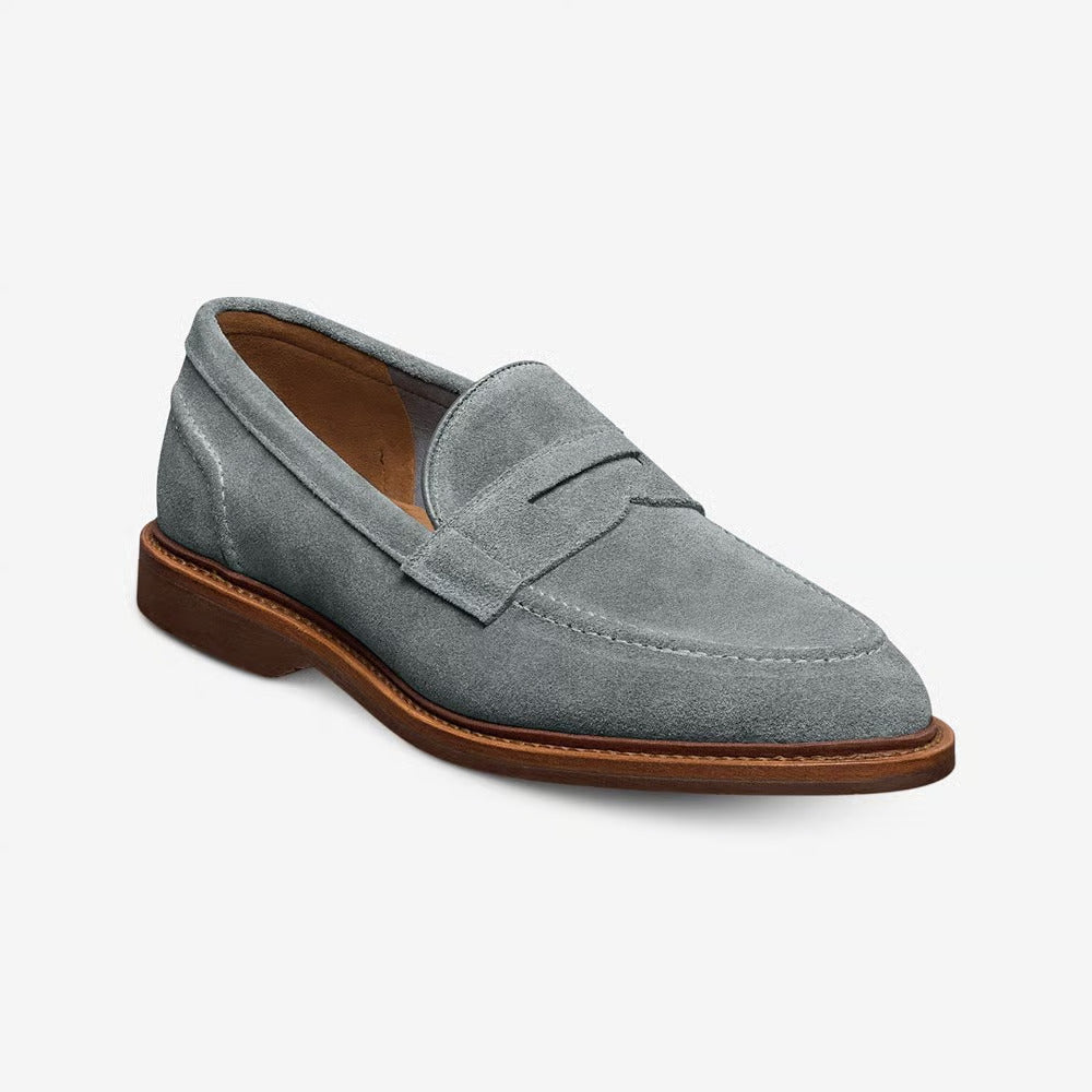 Randolph Verse Penny Loafer in Steel Blue Suede by Allen Edmonds