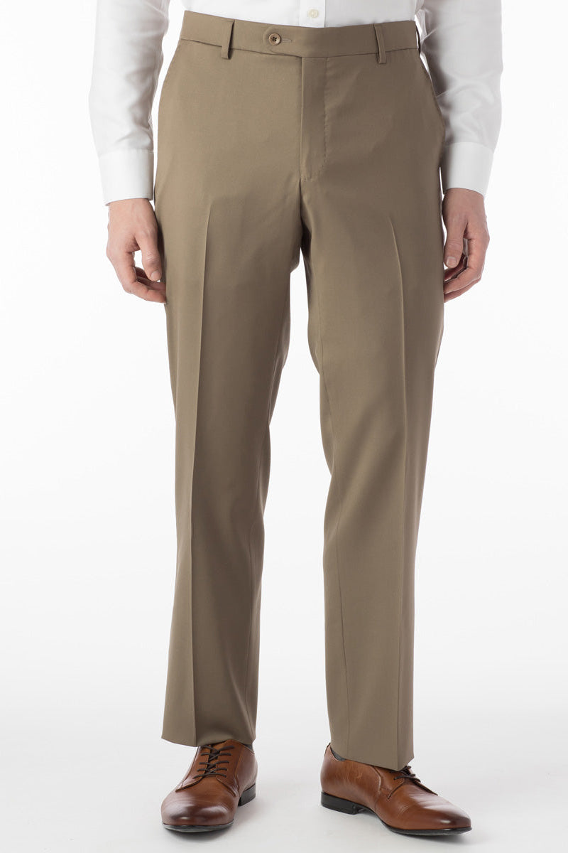 Super 130s Loro Piana Wool Gabardine Flat Front Trouser in British Tan, Size 46 (Park Traditional Fit) by 6 East by Ballin