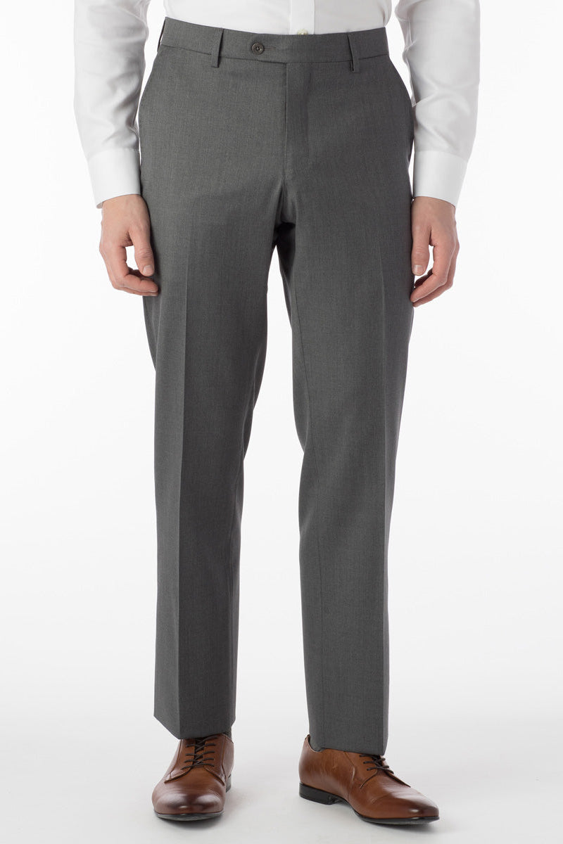 Super 130s Loro Piana Wool Gabardine Flat Front Trouser in Grey (Choice of Fits) by 6 East by Ballin