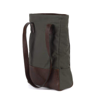 Petty Bottle Tote in Olive Ventile and Titan Milled Brown by Moore & Giles