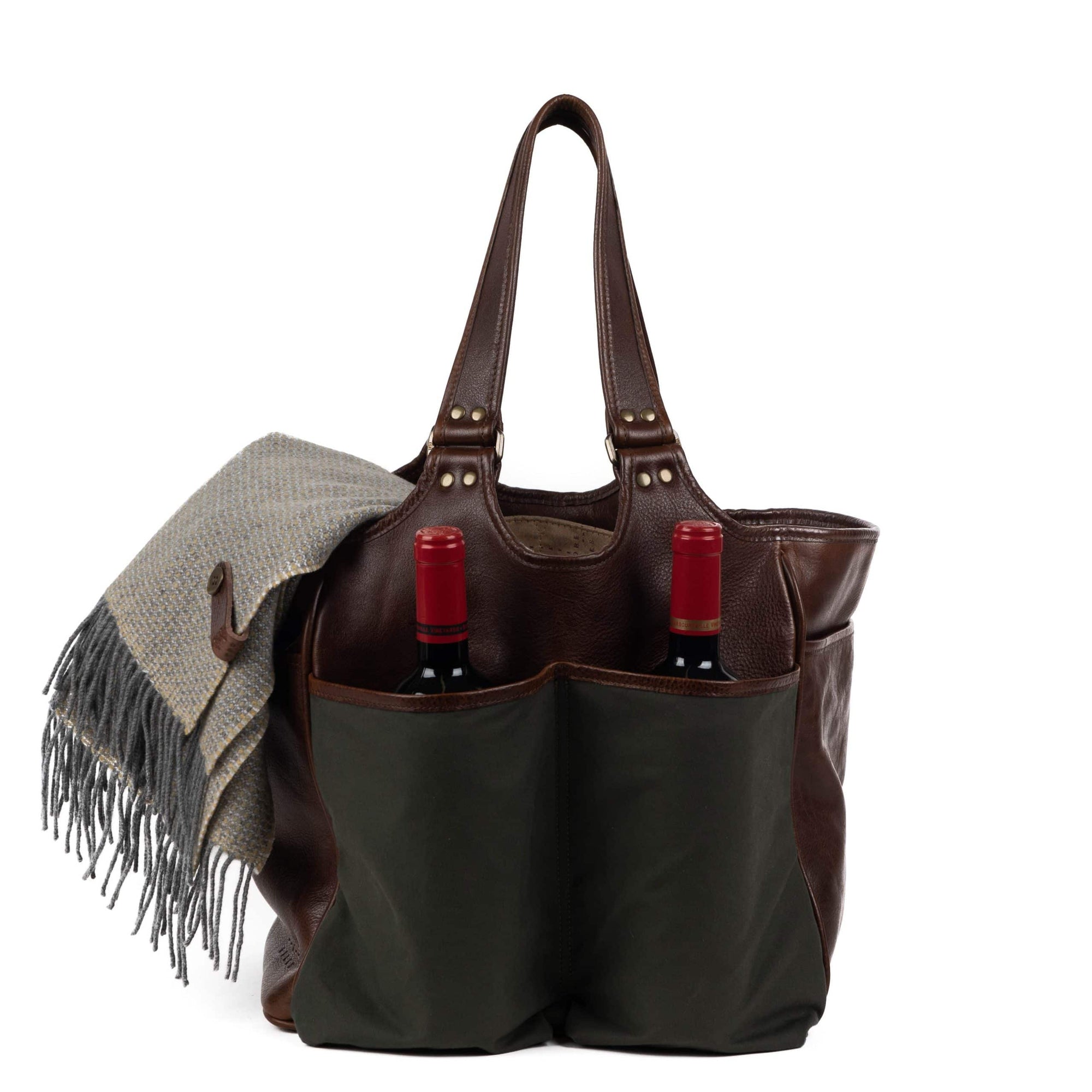 Belle Picnic Tote in Olive Ventile and Titan Milled Brown by Moore & Giles
