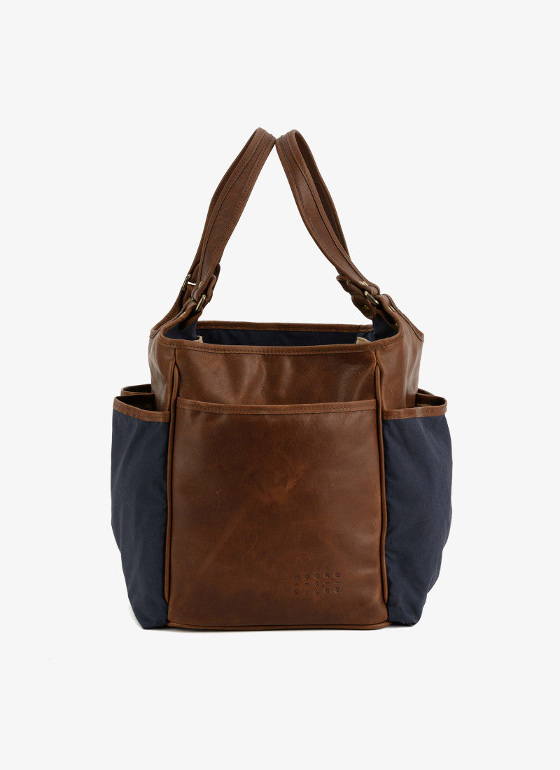 Belle Picnic Tote in Navy Ventile and Baldwin Oak by Moore & Giles