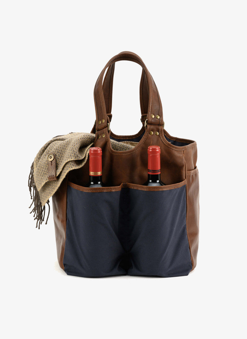 Belle Picnic Tote in Navy Ventile and Baldwin Oak by Moore & Giles
