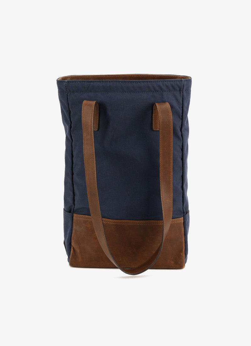 Petty Bottle Tote in Navy Ventile and Baldwin Oak by Moore & Giles