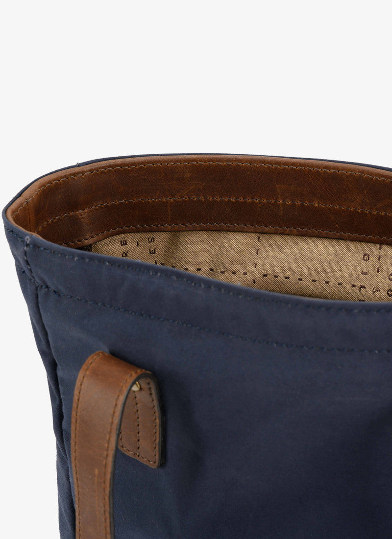 Petty Bottle Tote in Navy Ventile and Baldwin Oak by Moore & Giles