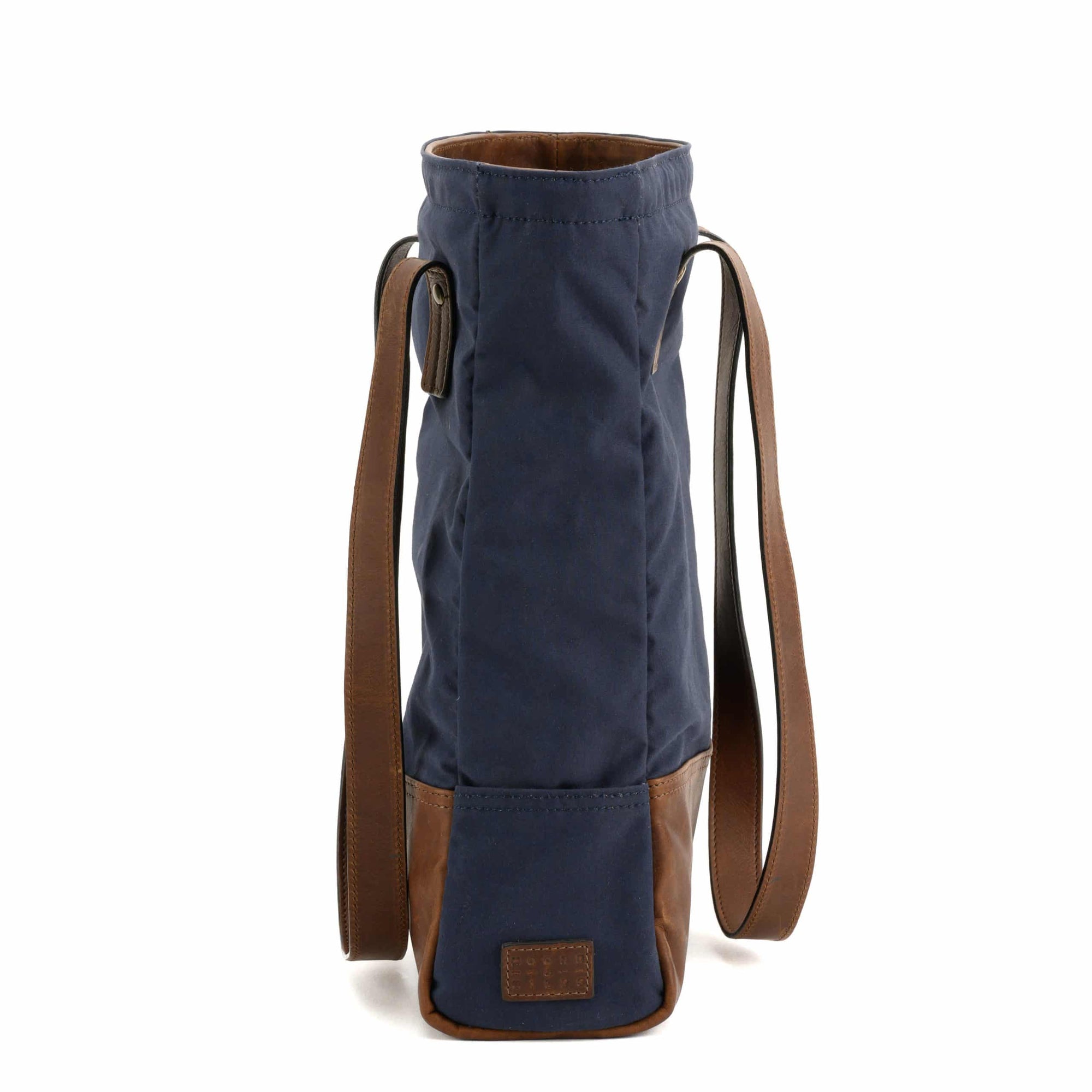 Petty Bottle Tote in Navy Ventile and Baldwin Oak by Moore & Giles