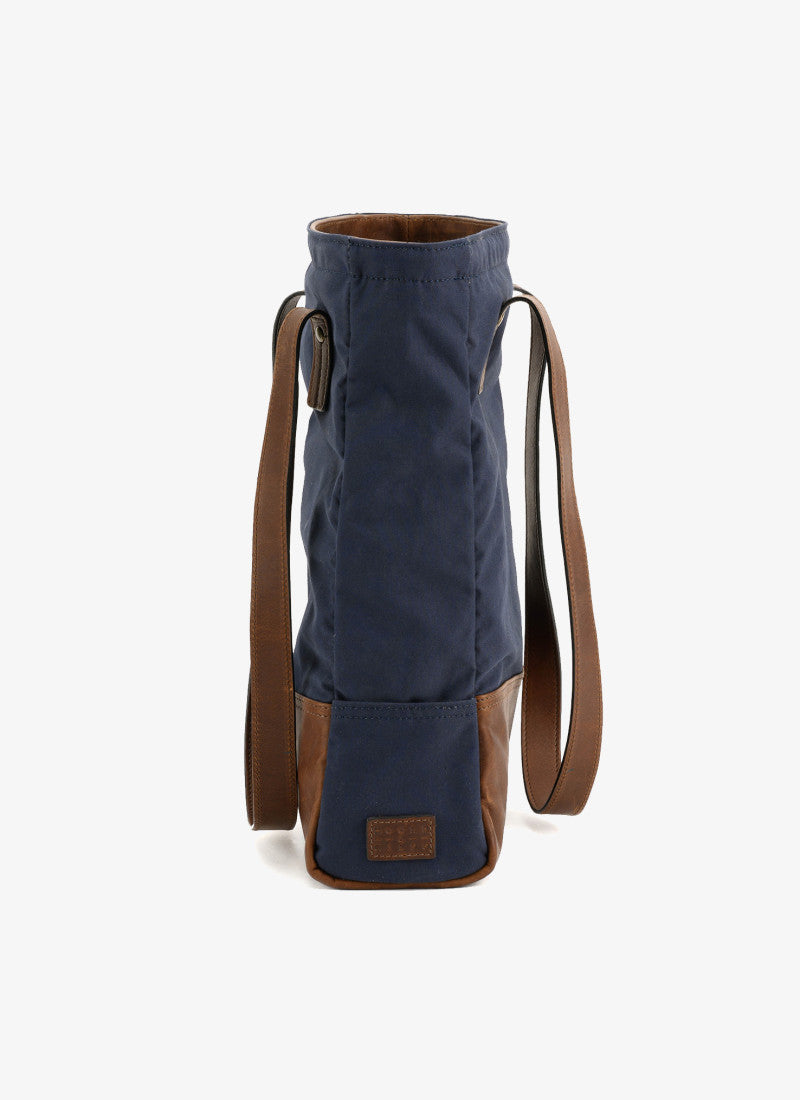 Petty Bottle Tote in Navy Ventile and Baldwin Oak by Moore & Giles