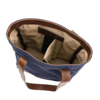 Petty Bottle Tote in Navy Ventile and Baldwin Oak by Moore & Giles