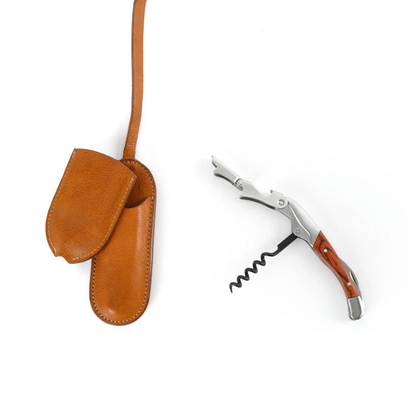 Corkscrew Sleeve with Wine Key in Modern Saddle by Moore & Giles