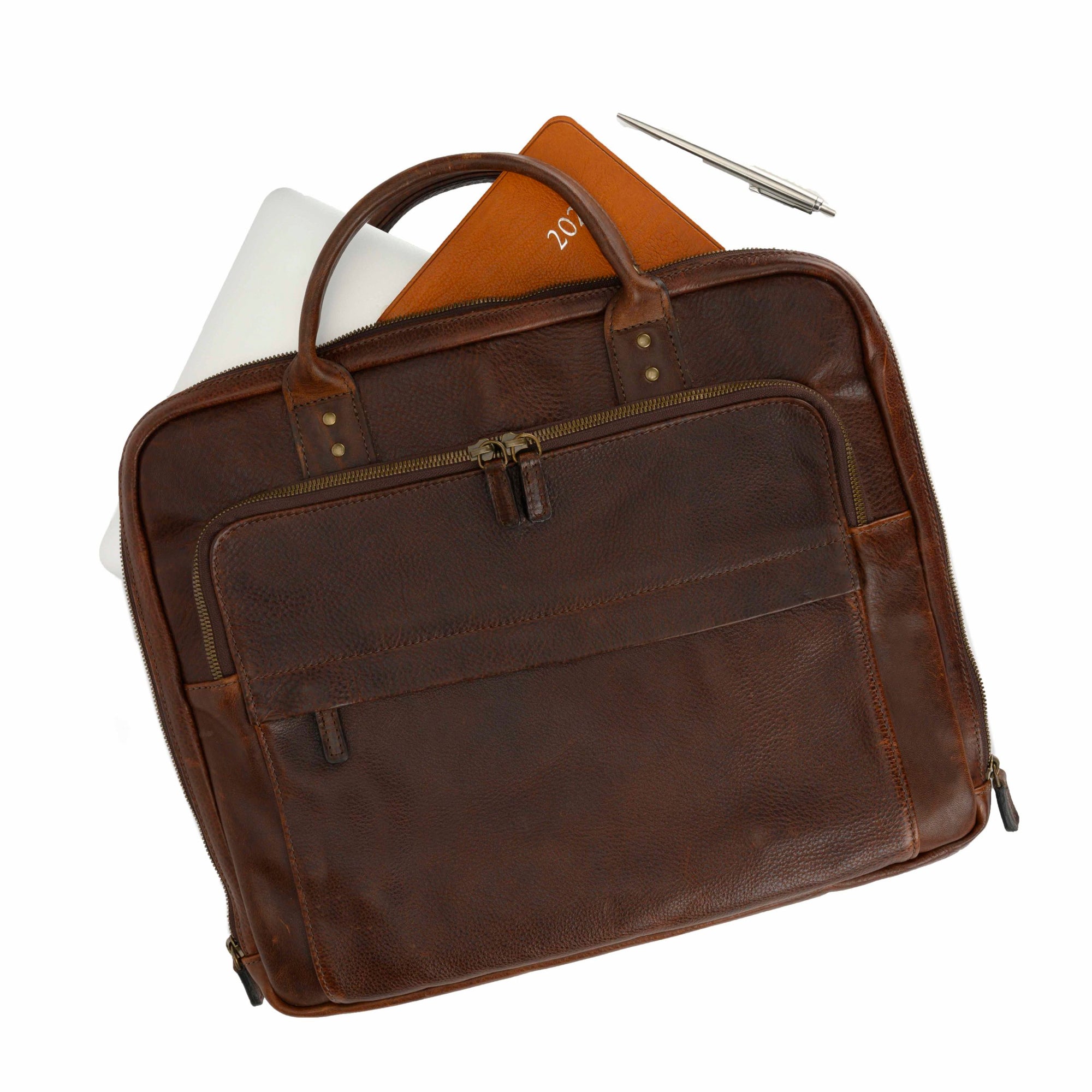 Jay Modern Briefcase in Titan Milled Brown by Moore & Giles