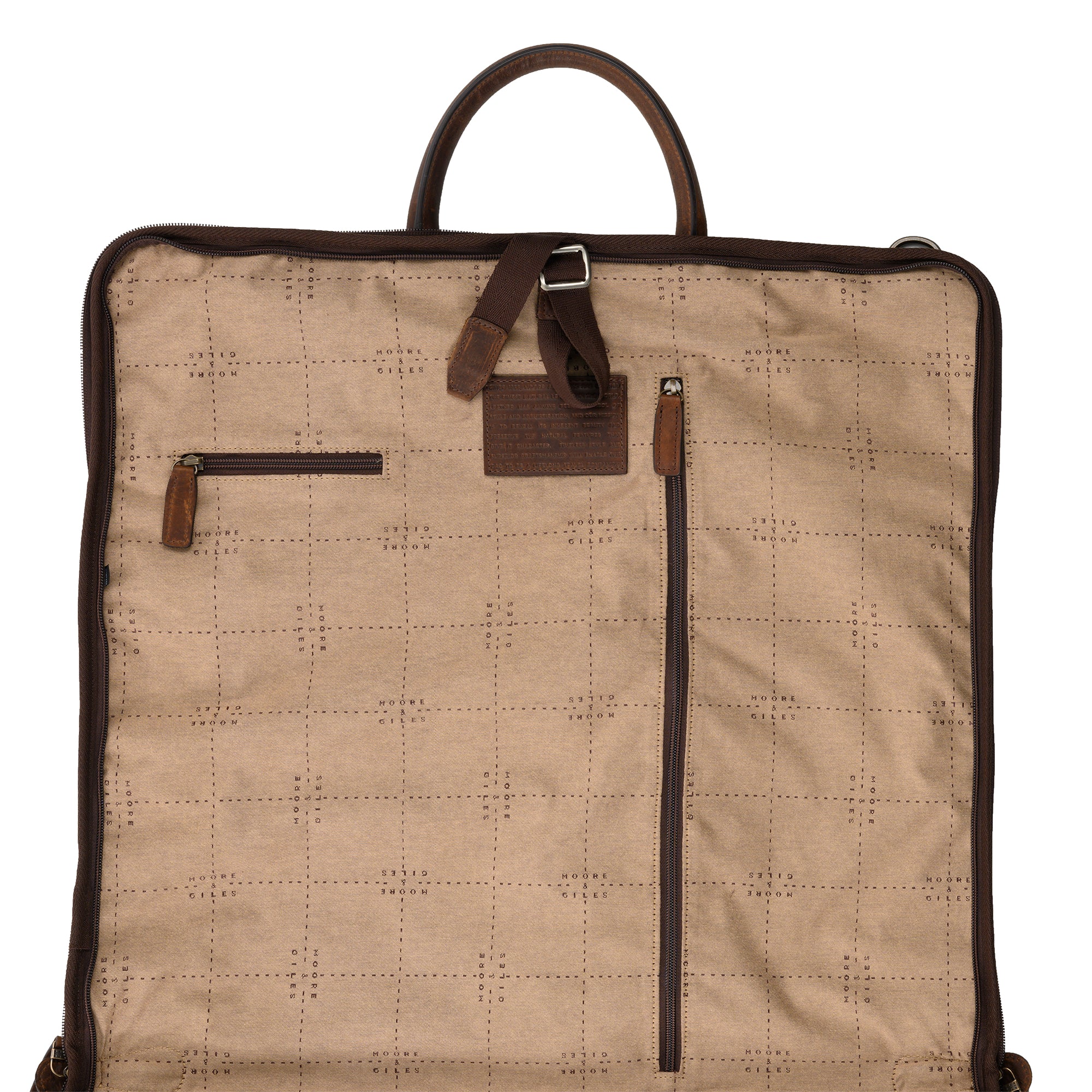 Gravely Garment Bag in Olive Ventile and Titan Milled Brown by Moore & Giles